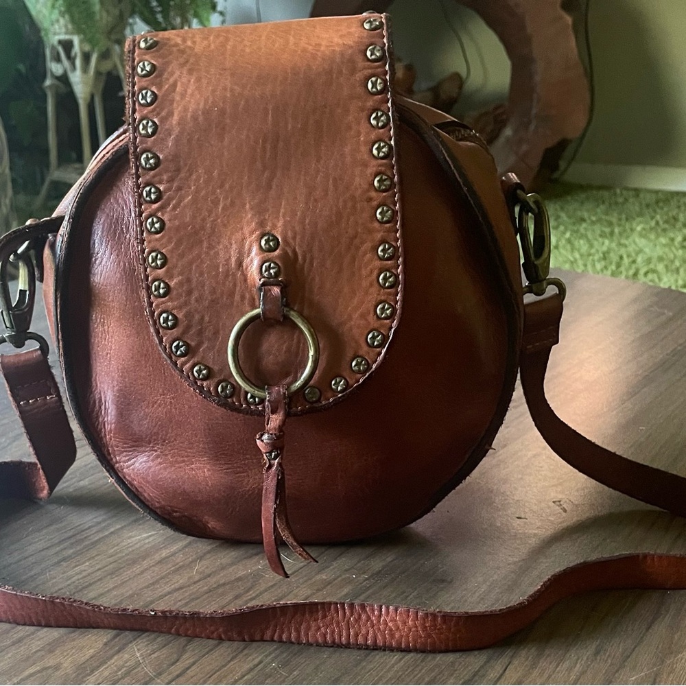 Spaghetti Western crossbody purse genuine canteen round Italian leather